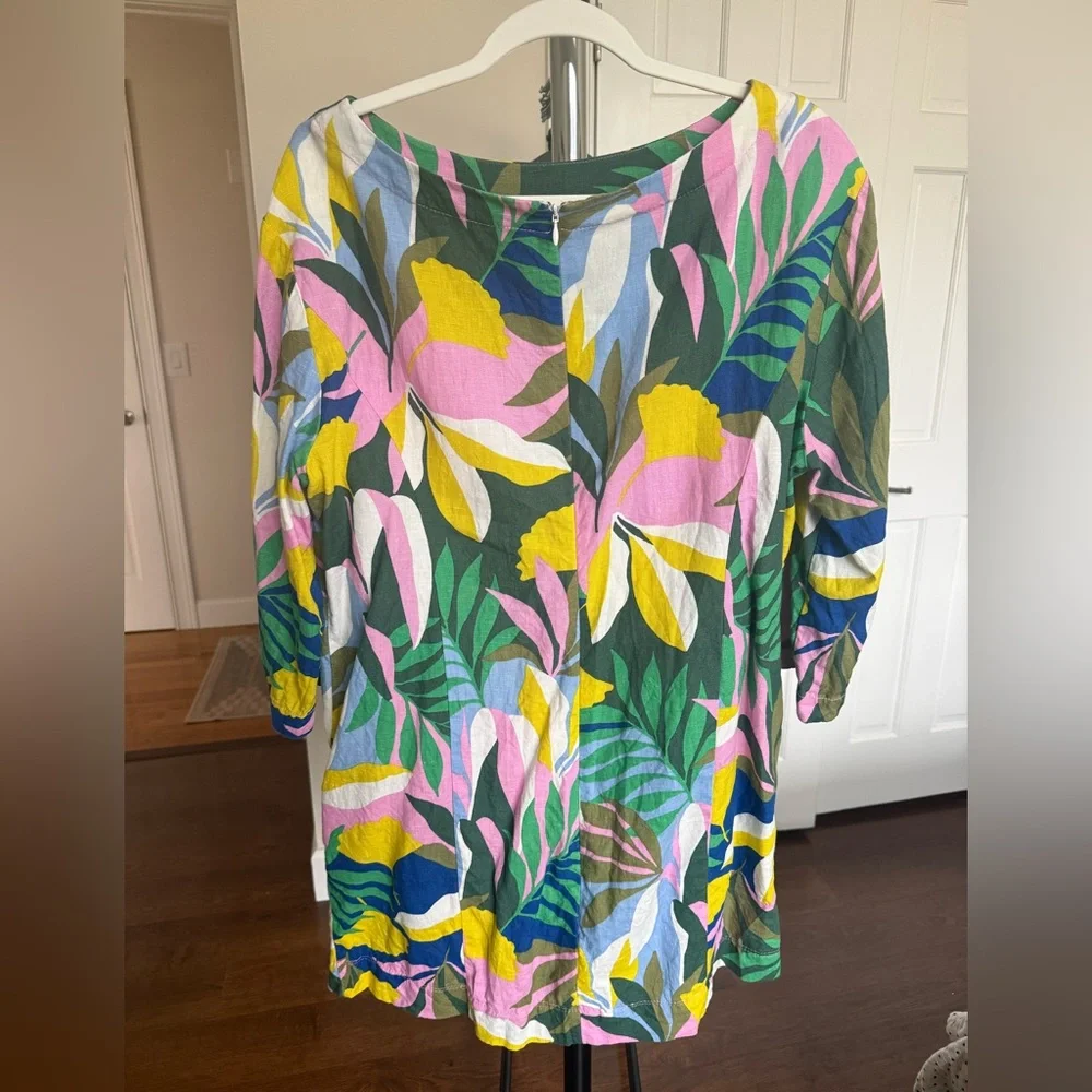 Boden Laurie Linen Floral & Leaf Print Shift Dress 12 - Picture 4 of 5